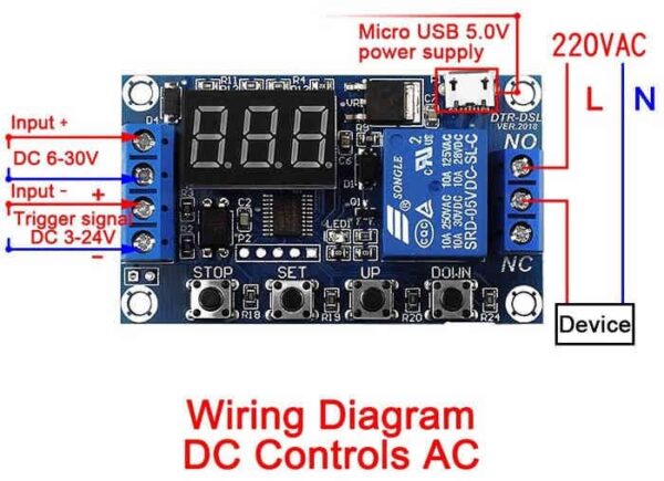 ماژول تایمر 30-6 ولت قابل تنظیم همراه با رله و نمایشگر مدل JZ-801