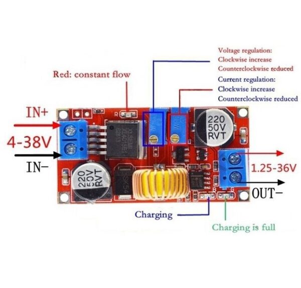 ماژول مبدل DC-DC کاهنده 5 آمپر XL4015E1 با کنترل شارژ باتری