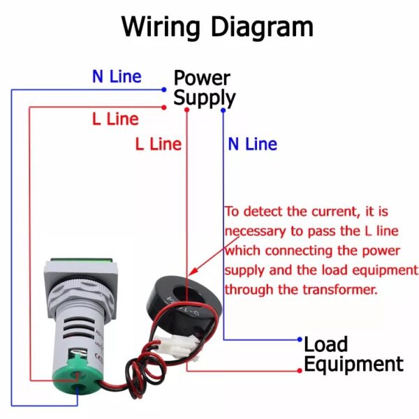 ولت متر و آمپرمتر چراغ سیگنالی AC500V-100A سبز مربعی مدل AD16-22FVA