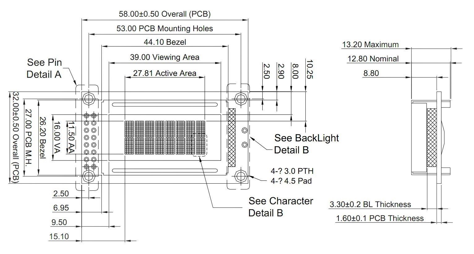 نمایشگر LCD کاراکتری 2X8 بک لایت سبز مدل 0802B