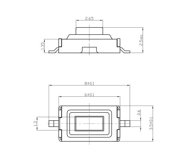 تک سوئیچ دو پایه سایز 6X3.5X2.5 میلی متر پکیج SMD زرد مدل TSUY-3SL