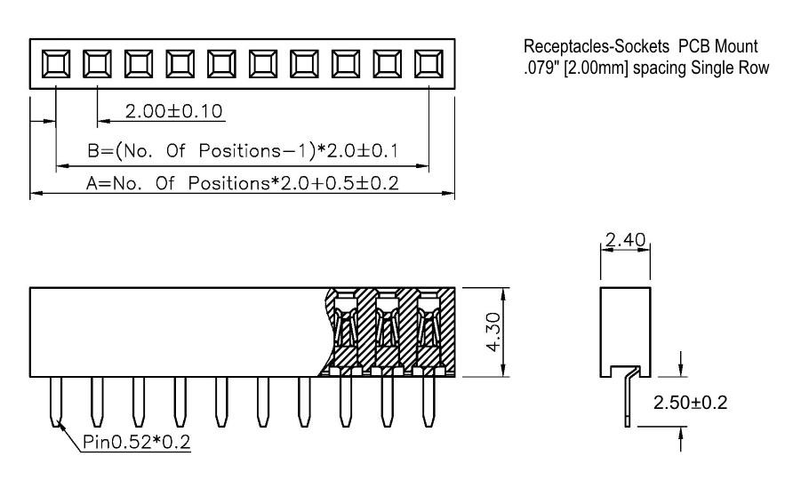پین هدر 1X40 مادگی ریز صاف با فاصله پین 2 میلی متر