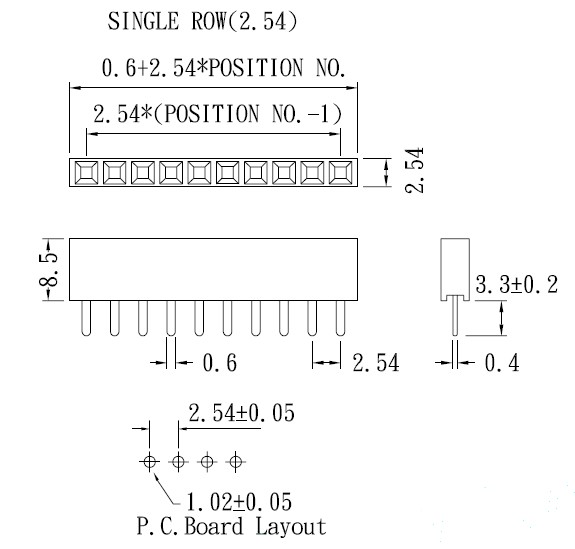 پین هدر 1X40 مادگی صاف با فاصله پین 2.54 میلی متر