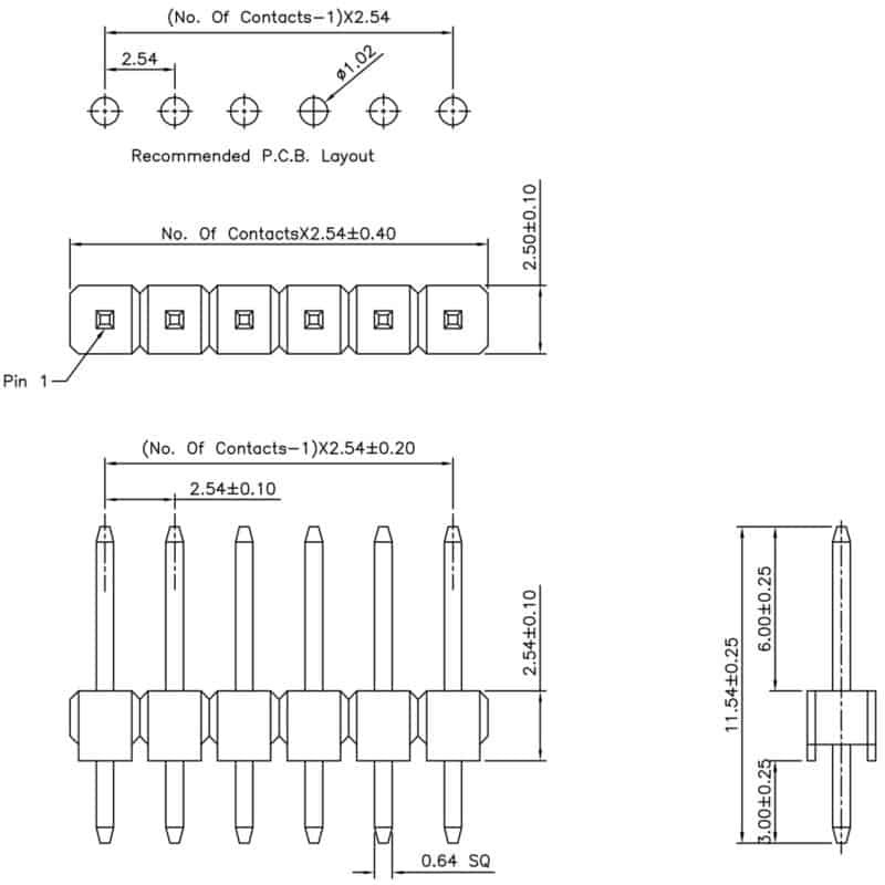 پین هدر 1X40 نری صاف رنگی با فاصله پین 2.54 میلی متر