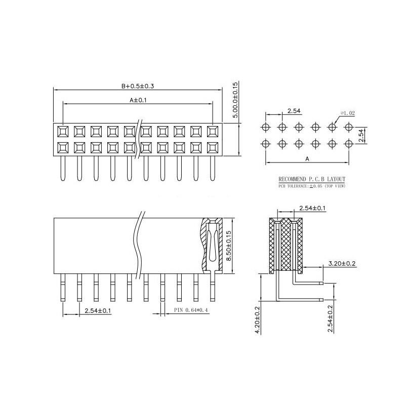 پین هدر 2X40 مادگی رایت با فاصله پین 2.54 میلی متر