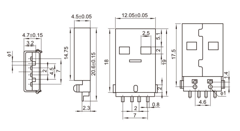 کانکتور نری USB-A روبردی SMD