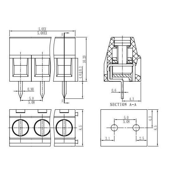 ترمینال پیچی روبردی 3 پین مدل KF127-5.0 رنگ سبز
