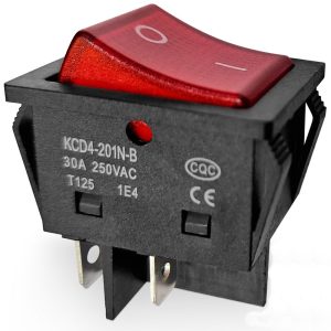 کلید راکر دو حالته بزرگ 4 پایه چراغ دار قرمز 30 آمپری