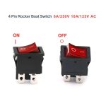 کلید راکر دو حالته متوسط 4 پایه چراغ دار قرمز