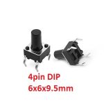 تک سوئیچ چهار پایه سایز 6X6X9.5 میلی متر پکیج DIP مشکی