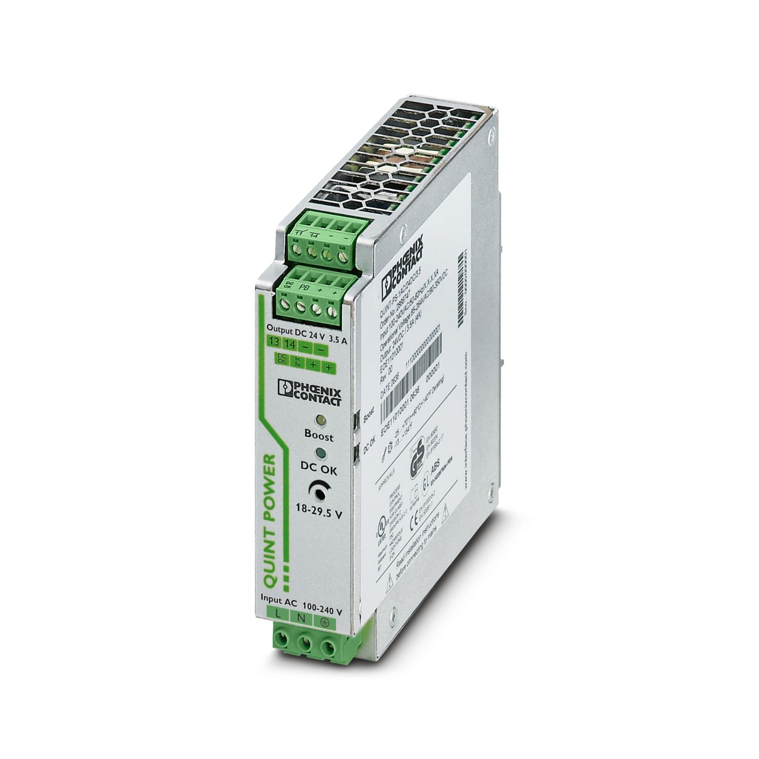 منبع تغذیه 24 ولت 3.5 آمپر 84 وات مدل QUINT-PS-1AC-24DC-3.5 برند فونیکس-1 منبع تغذیه 24 ولت 3.5 آمپر مدل QUINT-PS/1AC/24DC/3.5 برند فونیکس - تصویر 1