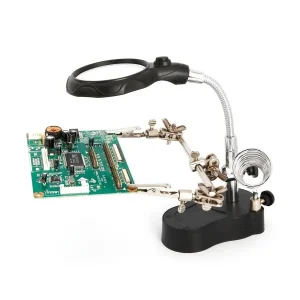 گیره مونتاژ ذره بین دار بهمراه پایه هویه و چراغ LED مدل TE-801