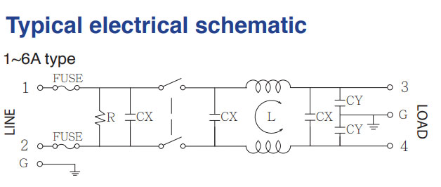 نویز فیلتر 6 آمپر تک فاز مدل YQ06A1 برند YUNPEN