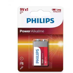 باتری کتابی 9 ولت آلکالاین کارتی مدل POWER ALKALINE برند PHILIPS