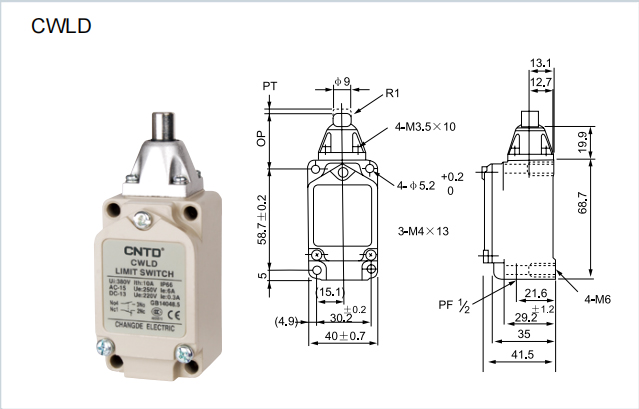 لیمیت سوئیچ تیپ سنگین فشاری ساده برند CNDT مدل CWLD