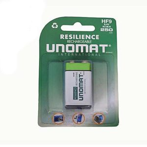 باتری کتابی 9 ولت شارژی 250 میلی آمپر کارتی برند UNOMAT