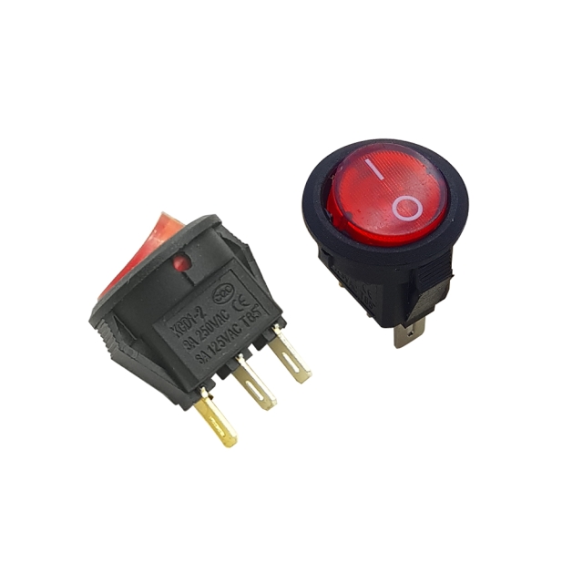 کلید راکر گرد دو حالته کوچک چراغدار 3 پایه قرمز مدل KCD1-601SN
