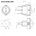 کلید راکر گرد دو حالته کوچک چراغدار 3 پایه قرمز مدل KCD1-601SN