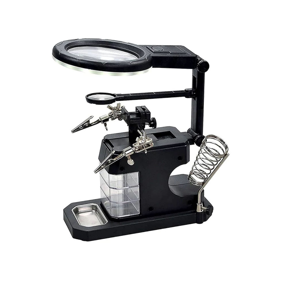 گیره مونتاژ ذره بین دار بهمراه پایه هویه و چراغ LED مدل TE-803-1 گیره مونتاژ ذره بین دار بهمراه پایه هویه و چراغ LED مدل TE-803